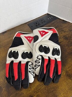 Dainese Leather Motorcycle Gloves Black/White/Red MIG C2 Unisex Size L NEW